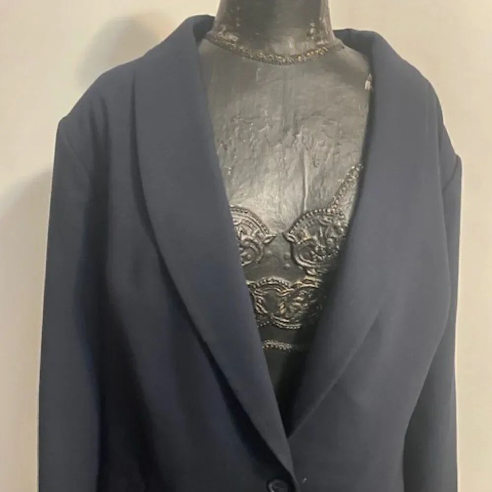 CJ Banks Navy Blue Cotton blend 1 button blazer, size 3X